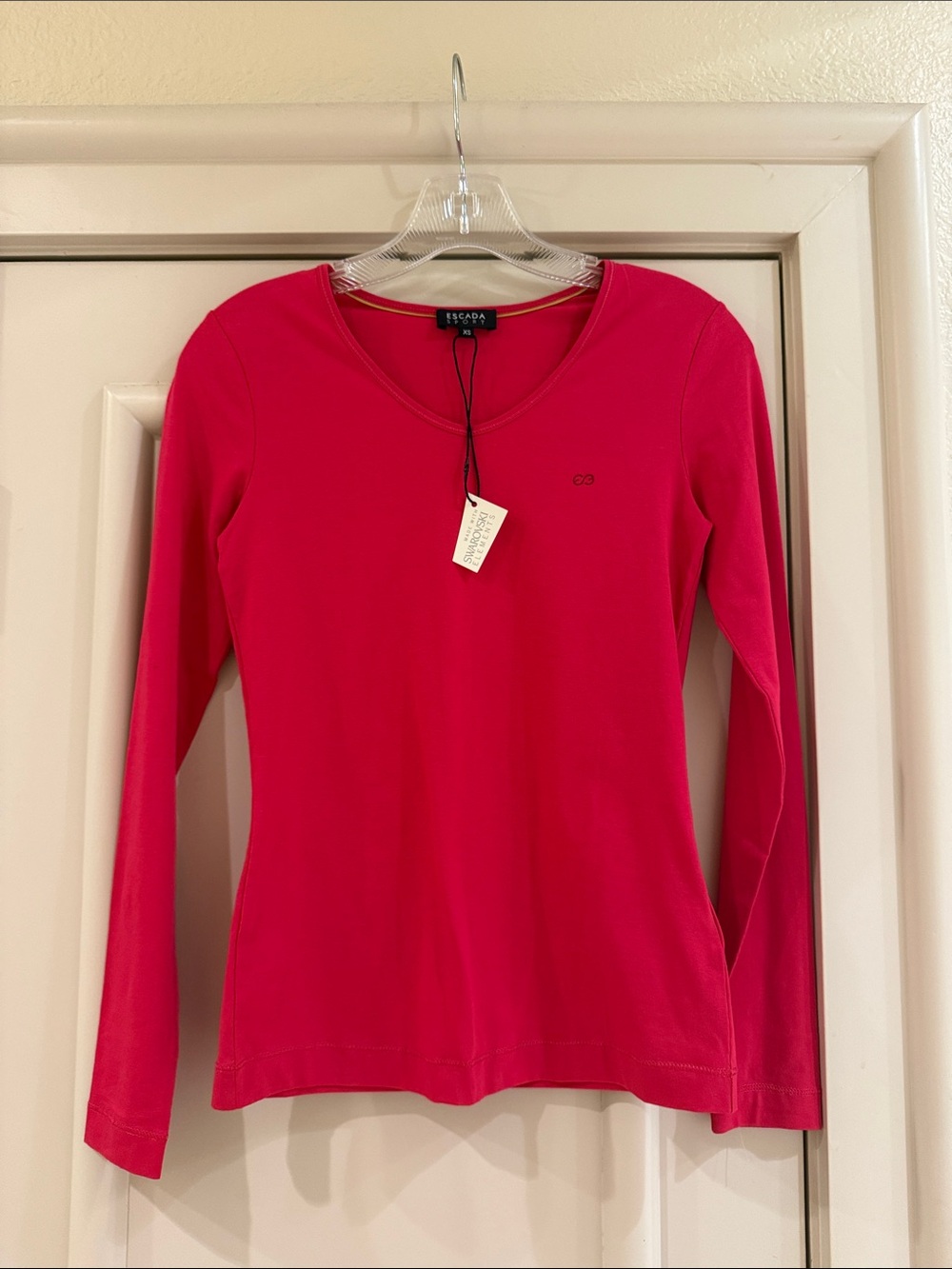Escada Long-Sleeve V-Neck Top in Bright Pink